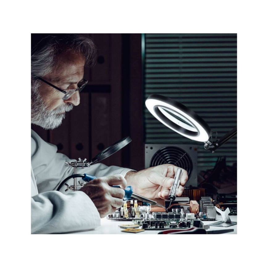 Extol - Candeeiro de mesa LED com regulação e lupa LED/8W/5V 2900/4500/7500K preto