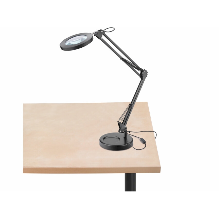 Extol - Candeeiro de mesa LED com regulação e lupa LED/8W/5V 2900/4500/7500K preto