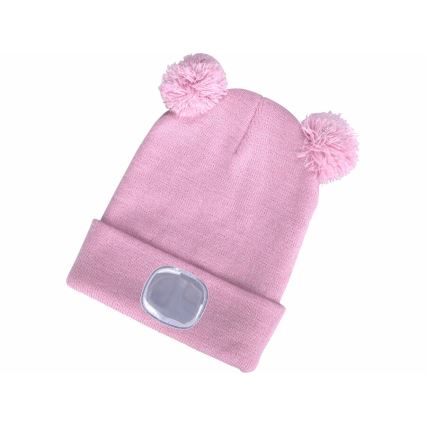 Extol - Gorro com uma lanterna de cabeça e carregador USB 250 mAh rosa com pompoms tamanho infantil