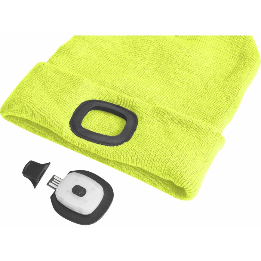 Extol - Gorro com uma lanterna de cabeça e carregador USB 300 mAh amarelo neon tamanho UNI