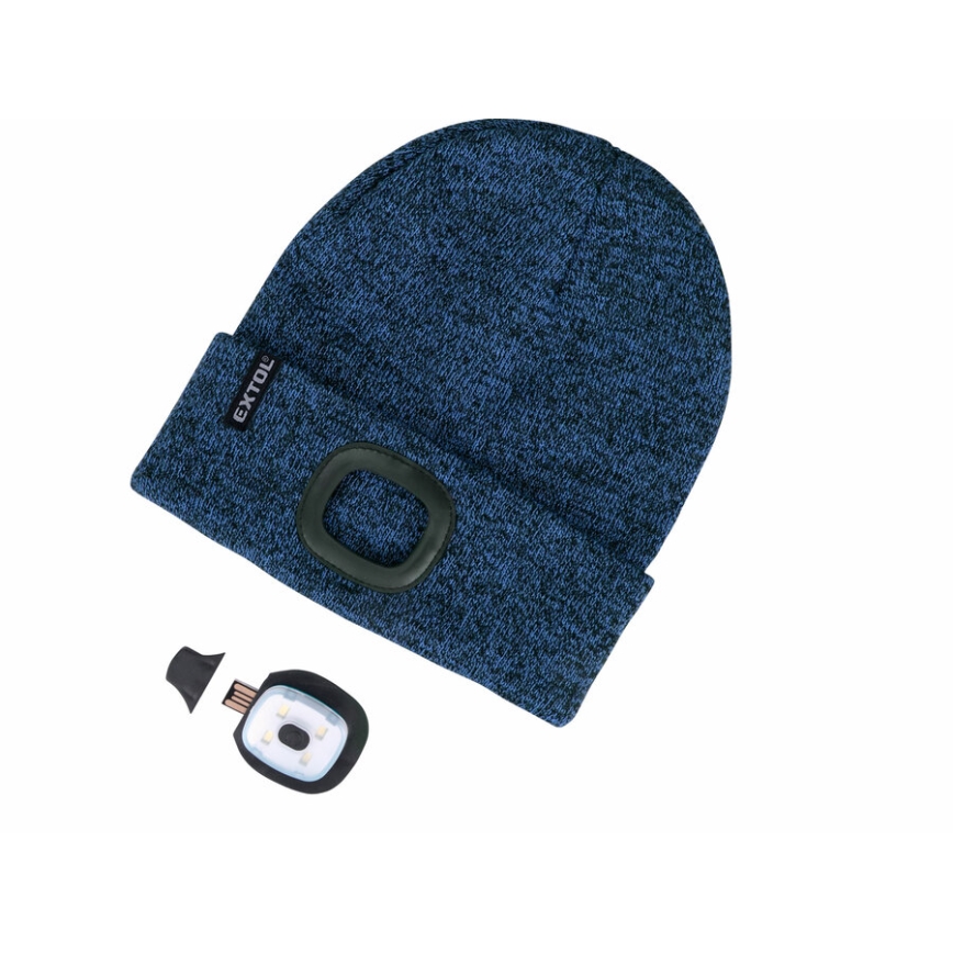 Extol - Gorro com uma lanterna de cabeça e carregador USB 300 mAh azul tamanho UNI