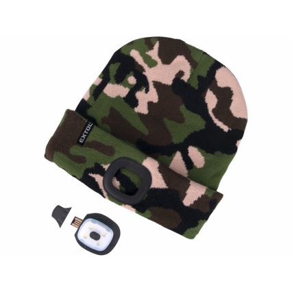 Extol - Gorro com uma lanterna de cabeça e carregador USB 300 mAh camuflado tamanho UNI