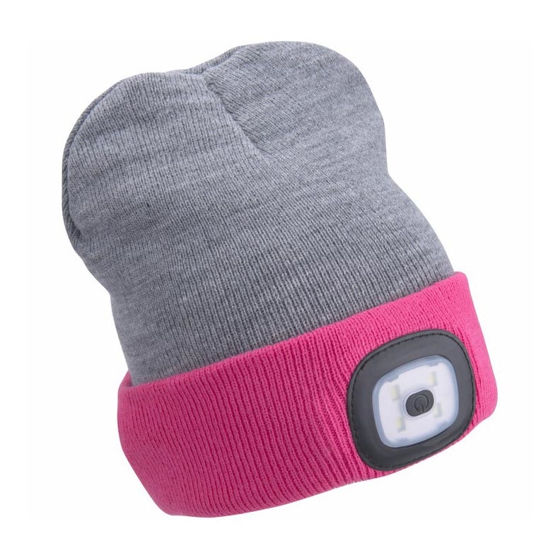 Extol - Gorro com uma lanterna de cabeça e carregador USB 300 mAh cinzento/rosa tamanho UNI