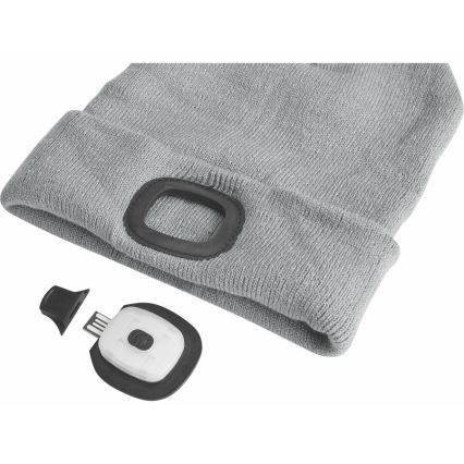 Extol - Gorro com uma lanterna de cabeça e carregador USB 300 mAh cinzento tamanho UNI
