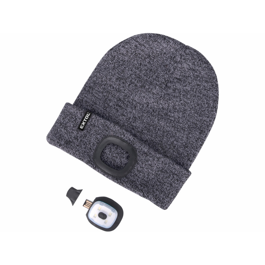 Extol - Gorro com uma lanterna de cabeça e carregador USB 300 mAh cinzento tamanho UNI