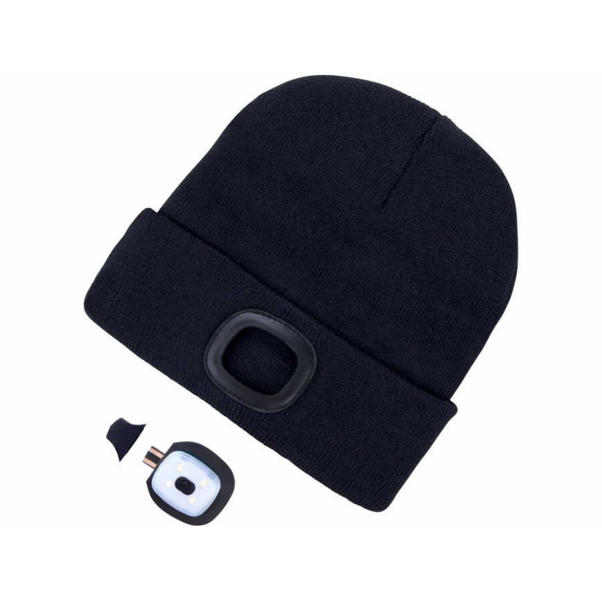 Extol - Gorro com uma lanterna de cabeça e carregador USB 300 mAh preto tamanho UNI