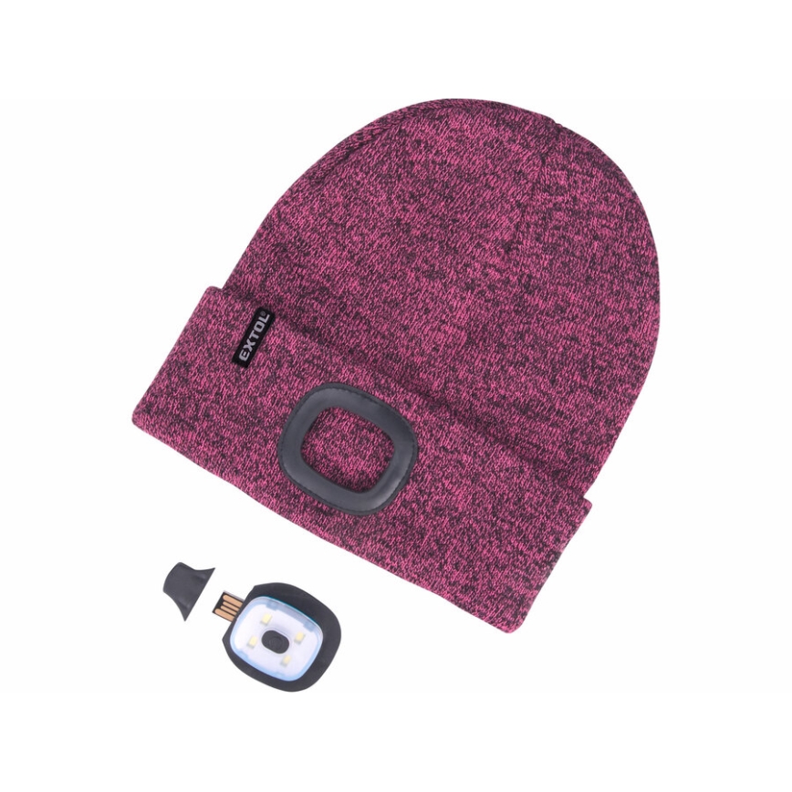 Extol - Gorro com uma lanterna de cabeça e carregador USB 300 mAh roxo tamanho UNI