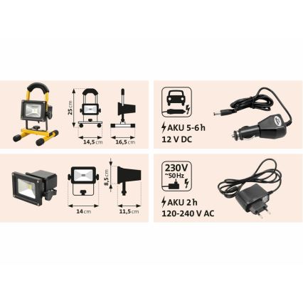 Extol - Holofote recarregável LED LED/10W/3600 mAh/8,4V IP65