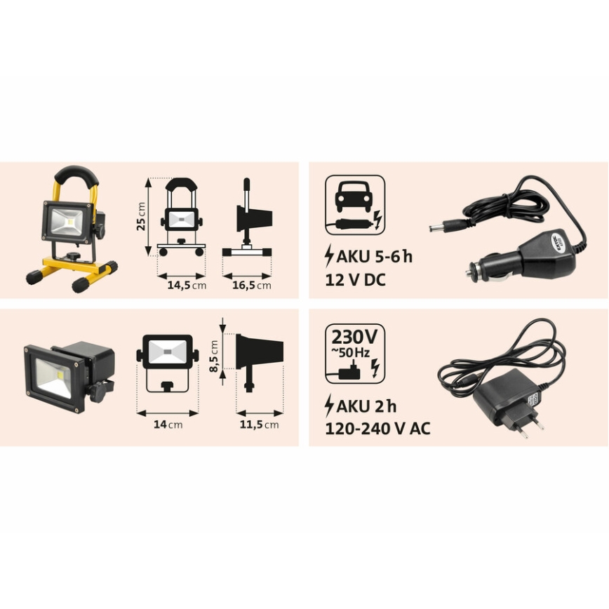 Extol - Holofote recarregável LED LED/10W/3600 mAh/8,4V IP65