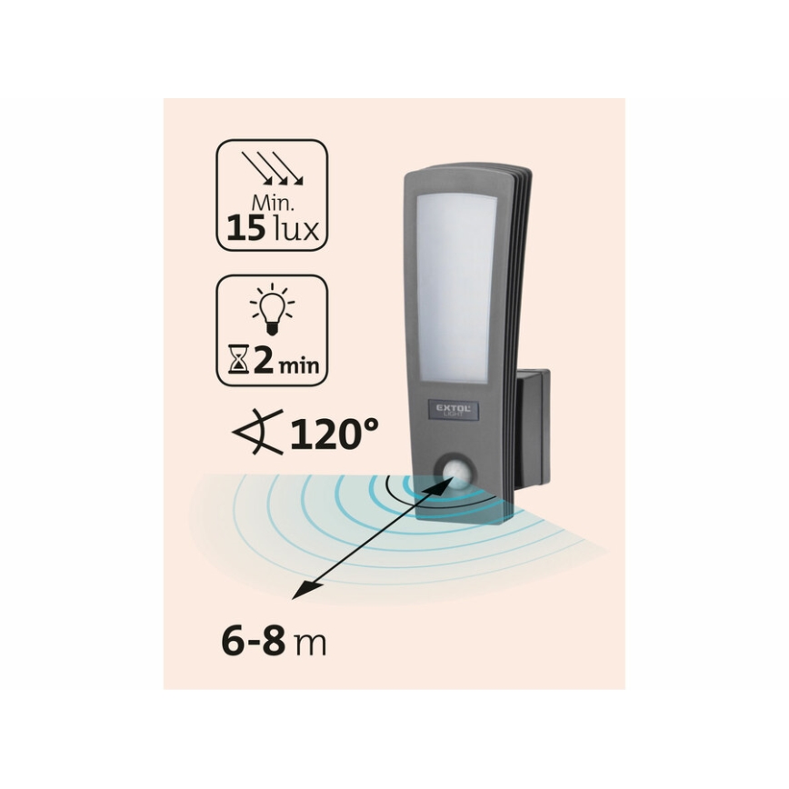 Extol - Iluminação de parede exterior LED com sensor LED/15W/230V IP65