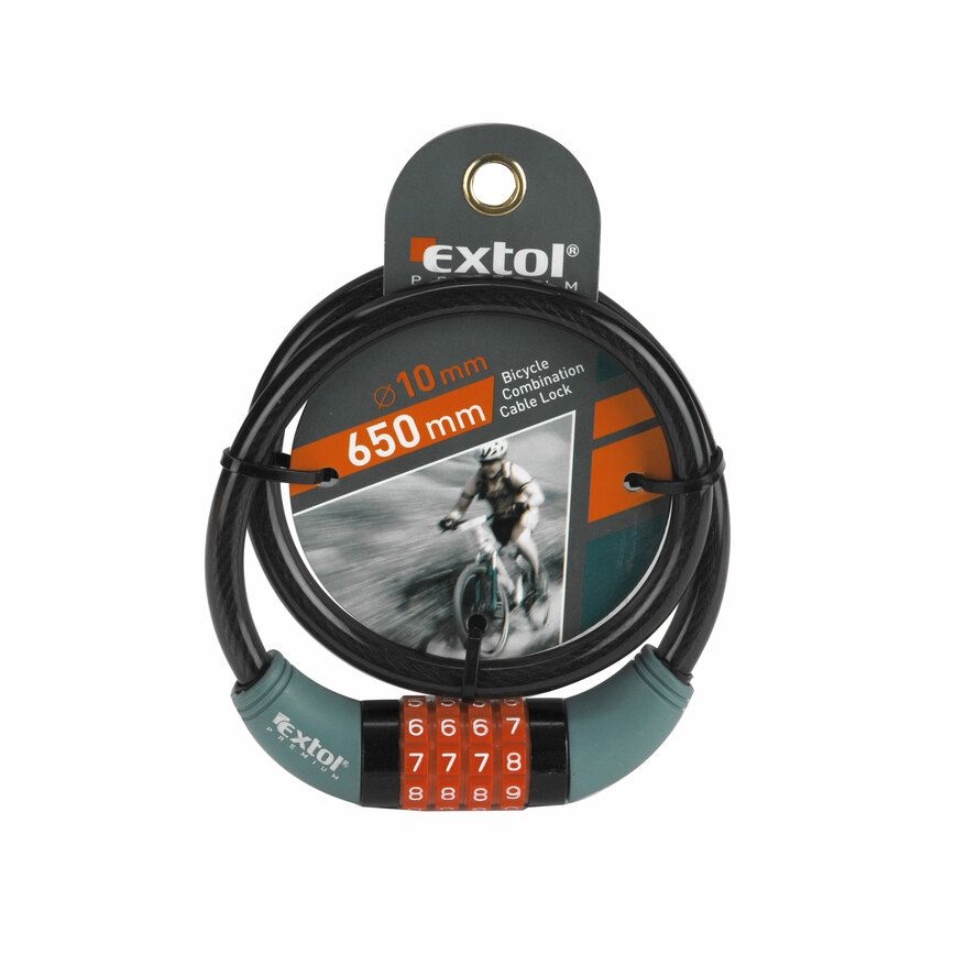 Extol Premium - Cadeado de bicicleta com corrente 10x650 mm e um código de quatro dígitos