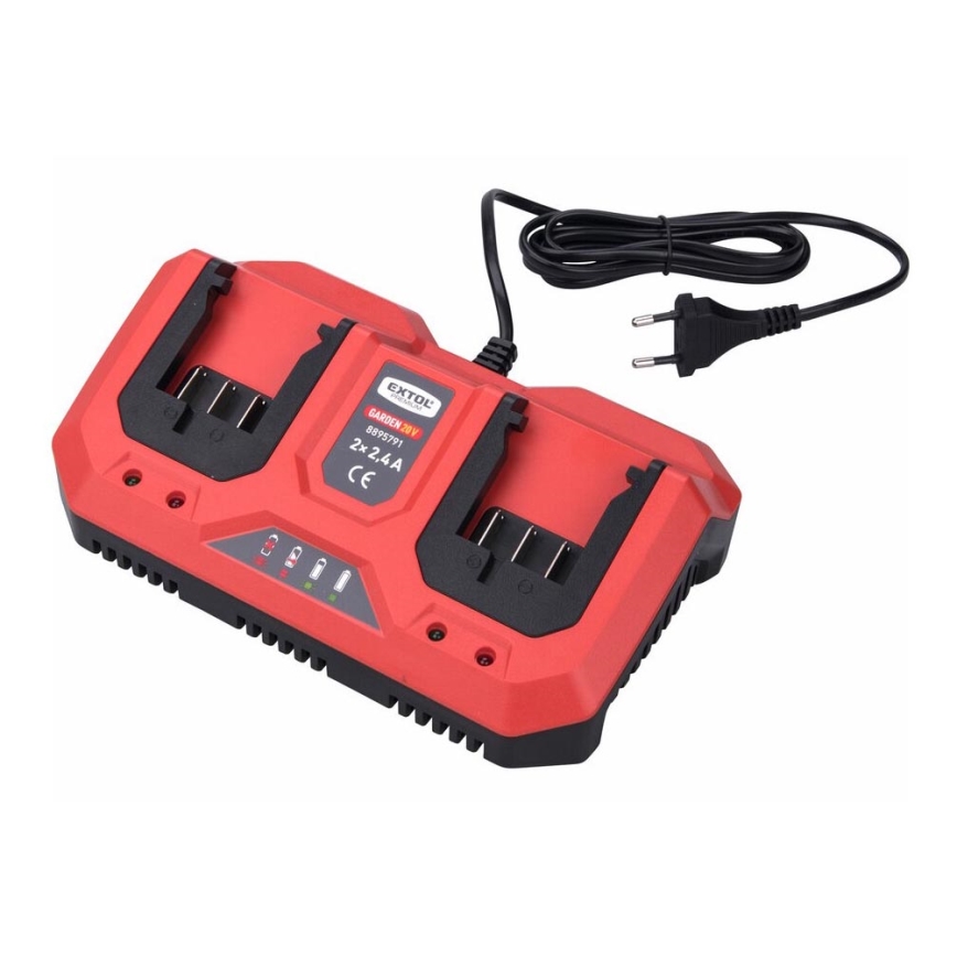 Extol Premium - Carregador de bateria duplo acumulador 2x2,4A 230V