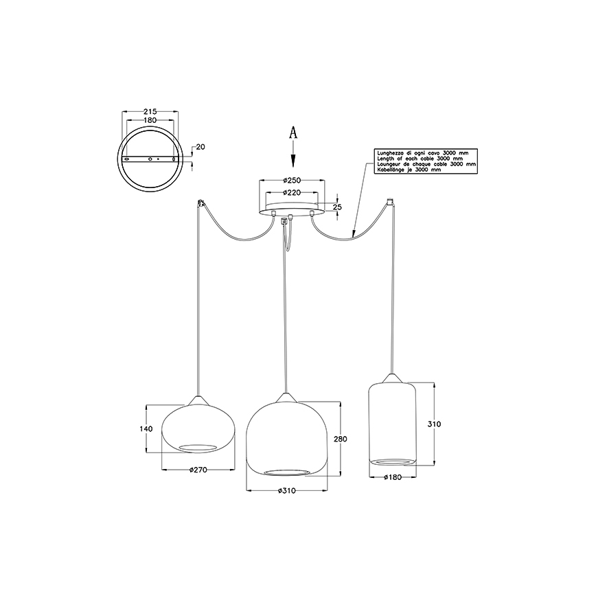Fabas Luce 3496-47-126 - Candelabro suspenso FIONA 3xE27/60W/230V