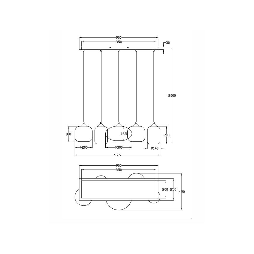 Fabas Luce 3627-48-126 - Candelabro suspenso GILLIS 5xE27/40W/230V cinzento/preto