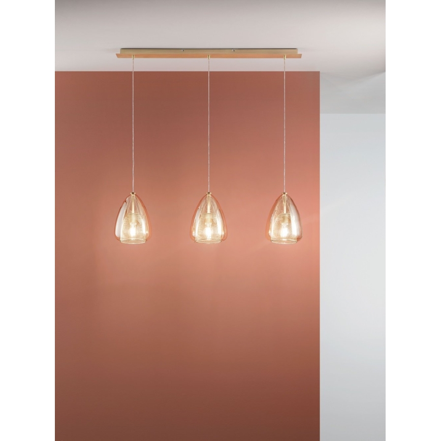 Fabas Luce 3673-48-125 - Candelabro suspenso BRITTON 3xE27/40W/230V dourada