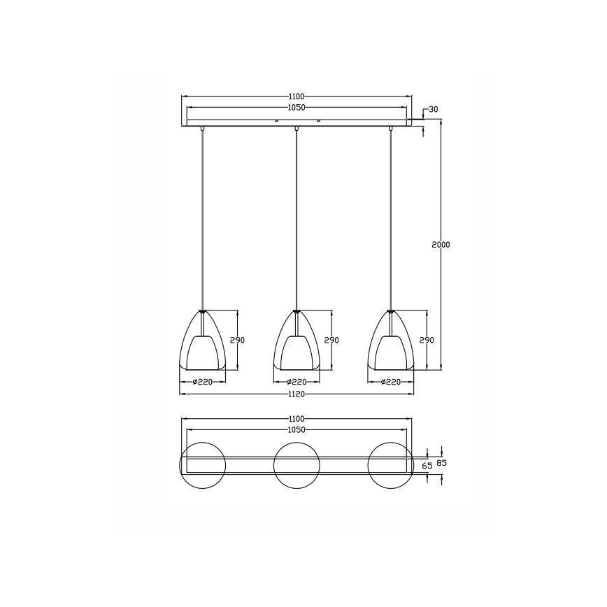 Fabas Luce 3673-48-125 - Candelabro suspenso BRITTON 3xE27/40W/230V dourada