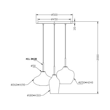 Fabas Luce 3725-47-363 - Candelabro suspenso OLBIA 3xE27/40W/230V