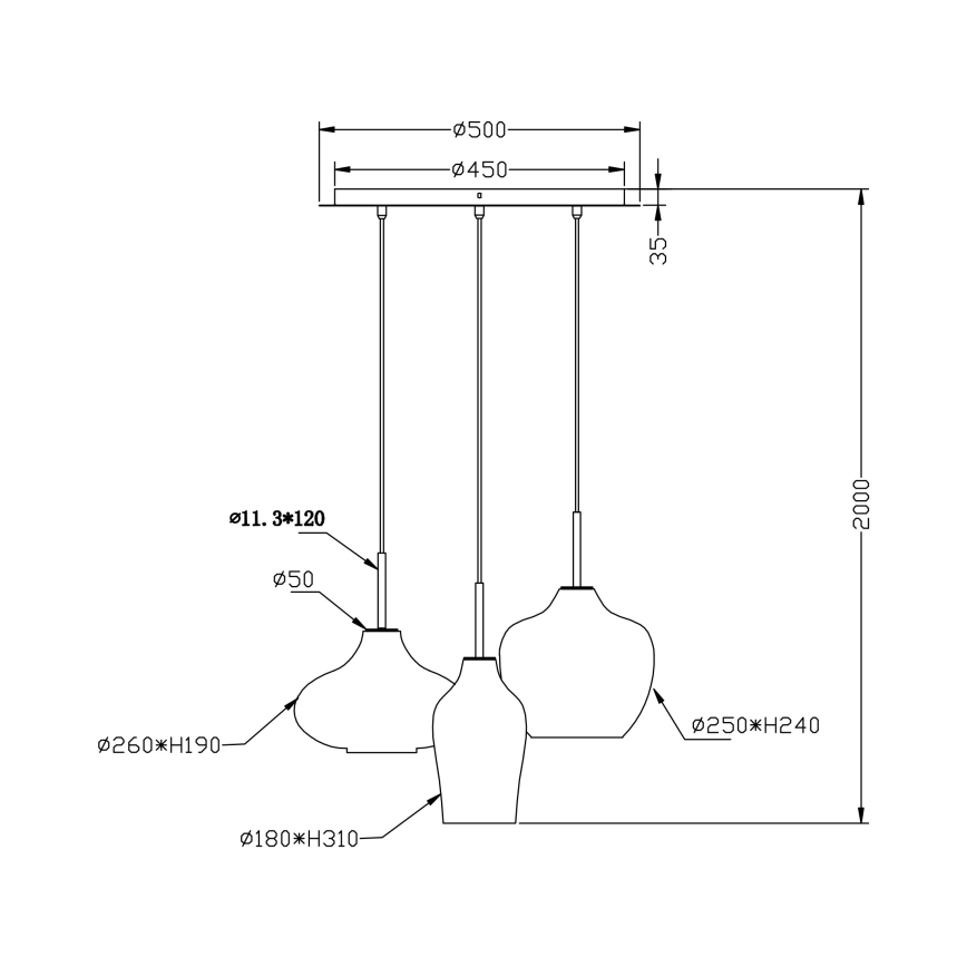 Fabas Luce 3725-47-363 - Candelabro suspenso OLBIA 3xE27/40W/230V