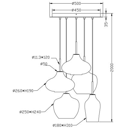 Fabas Luce 3725-49-363 - Candelabro suspenso OLBIA 5xE27/40W/230V