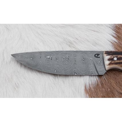 Faca de caça em damasco 11 cm chifre de veado