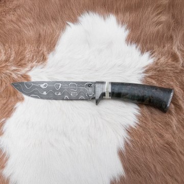 Faca de caça em damasco 13,8 cm Bétula/osso de camelo