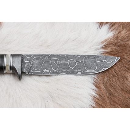 Faca de caça em damasco 13,8 cm Bétula/osso de camelo