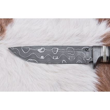 Faca de caça em damasco 13,8 cm Bétula/osso de camelo