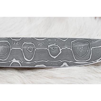 Faca de caça em damasco 13,8 cm Bétula/osso de camelo