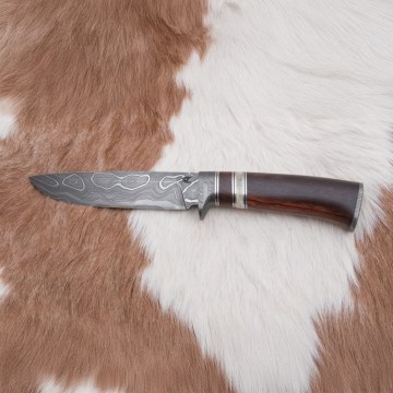 Faca de caça em damasco 13,8 cm ironwood/osso de búfalo