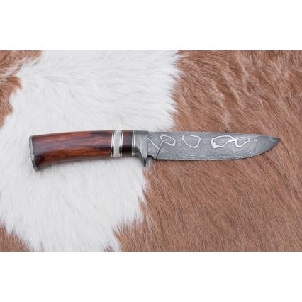 Faca de caça em damasco 13,8 cm ironwood/osso de búfalo