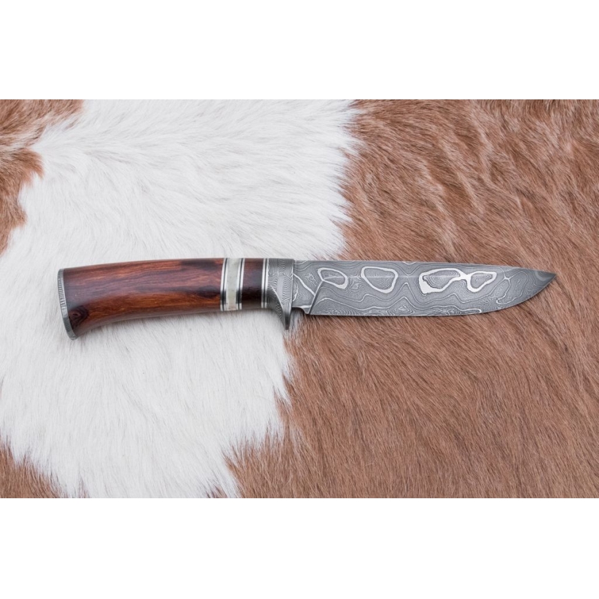 Faca de caça em damasco 13,8 cm ironwood/osso de búfalo