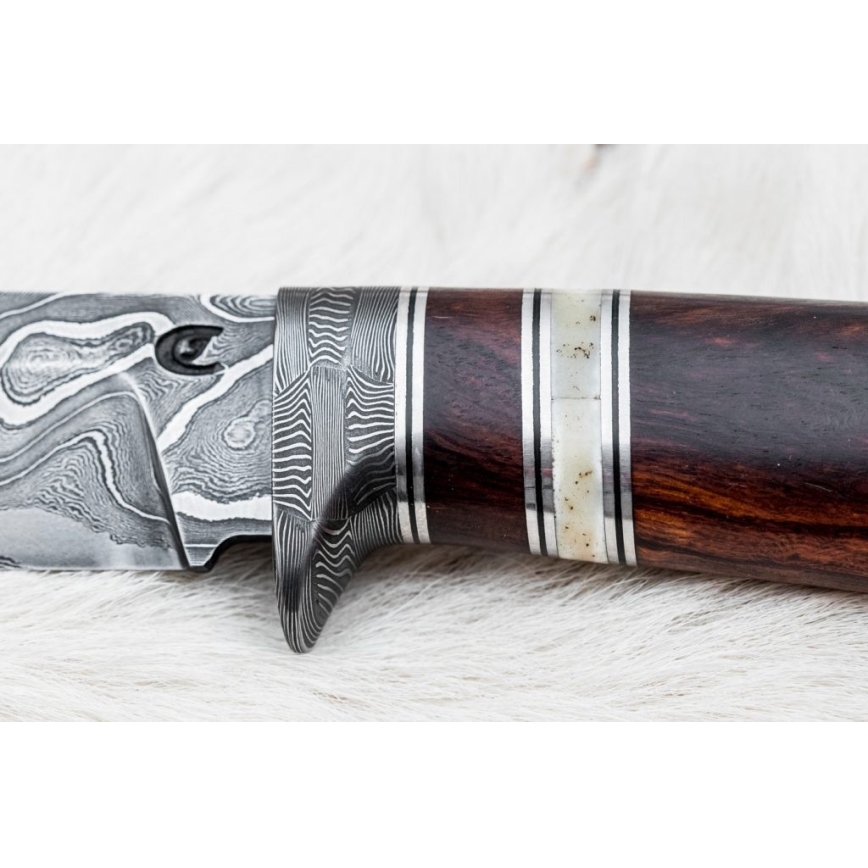 Faca de caça em damasco 13,8 cm ironwood/osso de búfalo