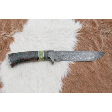 Faca de caça em damasco 14,5 cm Amieiro/serpentinito