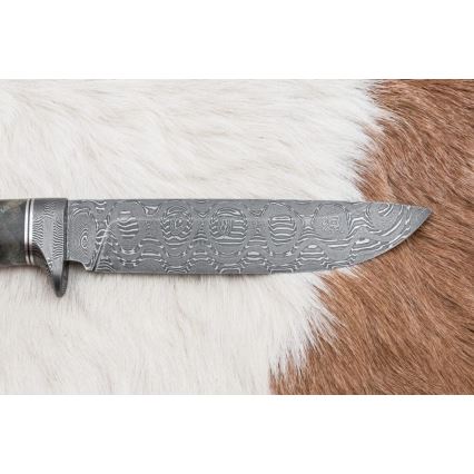 Faca de caça em damasco 14,5 cm Amieiro/serpentinito