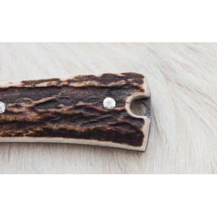 Faca de caça em Damasco com mini-serra 12 cm chifre de veado
