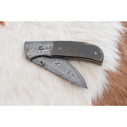 Faca de Damasco dobrável exclusiva de 8 cm osso de mamute