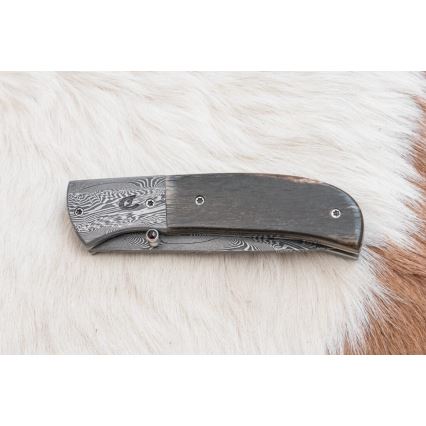 Faca de Damasco dobrável exclusiva de 8 cm osso de mamute