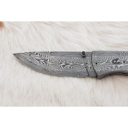 Faca de Damasco dobrável exclusiva de 8 cm osso de mamute