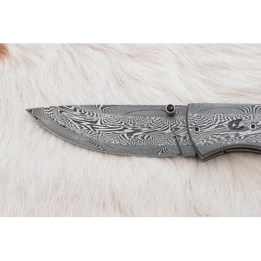 Faca de Damasco dobrável exclusiva de 8 cm osso de mamute