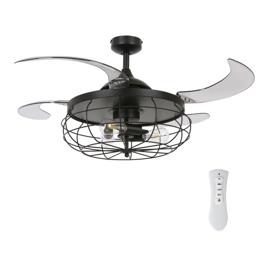 FANAWAY 212920 - Ventoinha de teto LED INDUSTRI 3xE27/4W/230V preto + comando