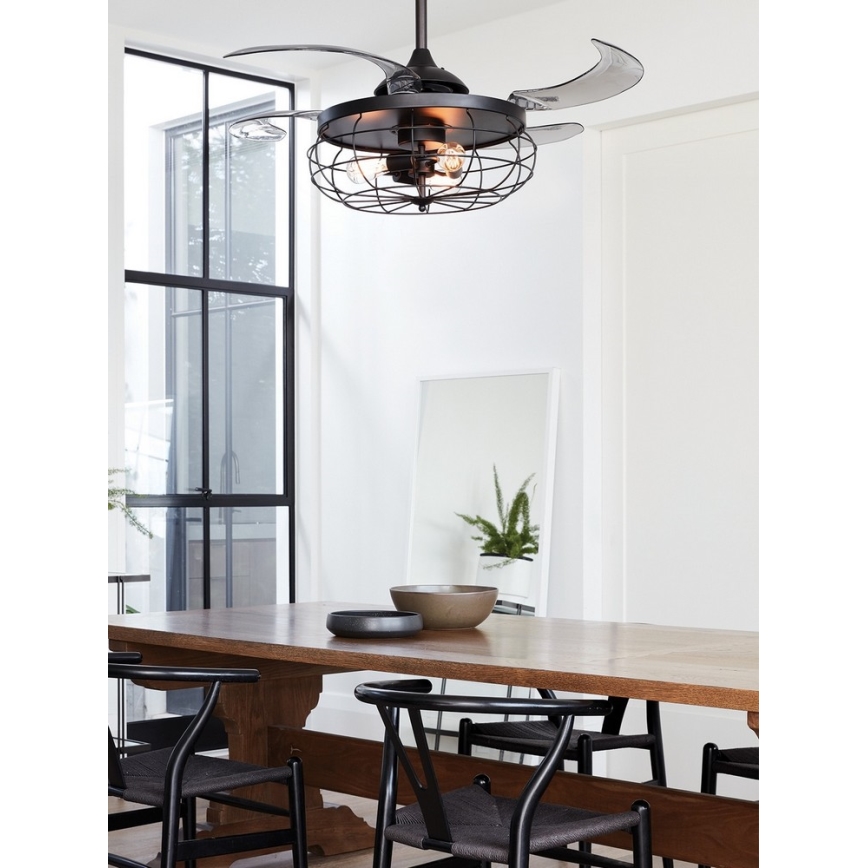 FANAWAY 212920 - Ventoinha de teto LED INDUSTRI 3xE27/4W/230V preto + comando