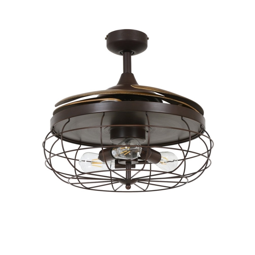 FANAWAY 212921 - Ventoinha de teto LED INDUSTRI 3xE27/4W/230V castanho + comando