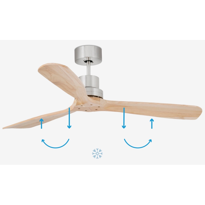 FARO 33373DC - Ventilador de teto LANTAU madeira/cromado fosco diâmetro 132 cm + controlo remoto
