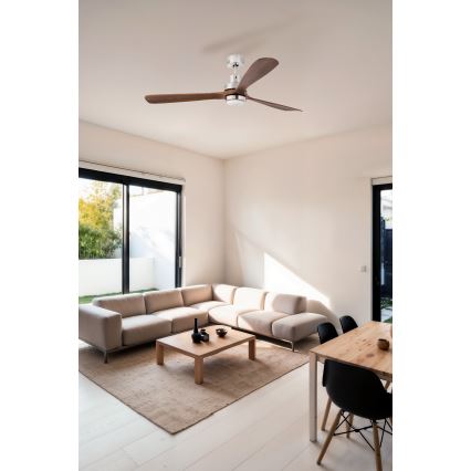 FARO 33463DC - Ventilador de teto LED LANTAU LED/12W/230V madeira/cromado fosco diâmetro 168 cm + comando à distância