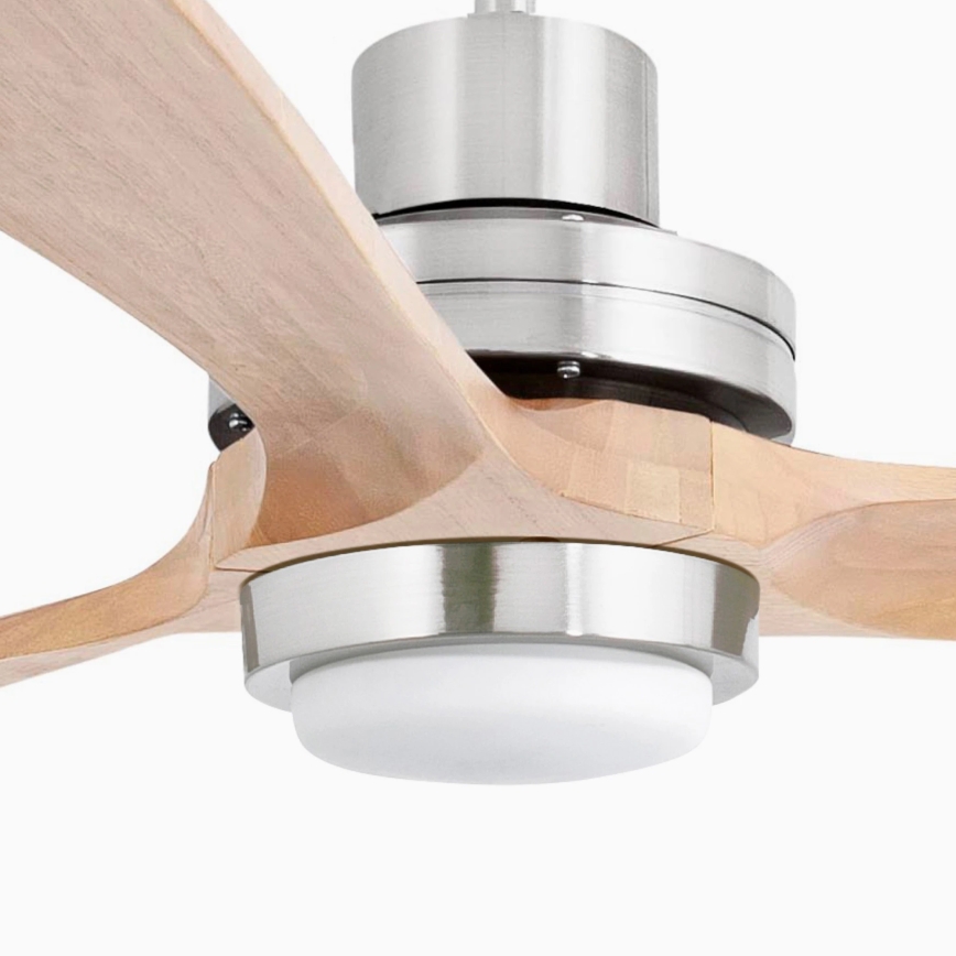 FARO 33505DC - Ventoinha de teto LED LANTAU XL LED/15W/230V madeira/cromado mate diâmetro 168 cm + comando