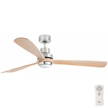 FARO 33505DC - Ventoinha de teto LED LANTAU XL LED/15W/230V madeira/cromado mate diâmetro 168 cm + comando