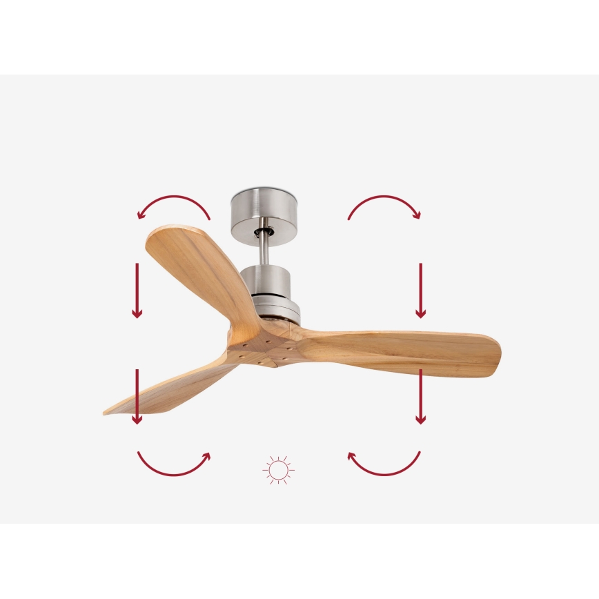 FARO 33509DC - Ventoinha de teto MINI LANTAU cromado mate/madeira diâmetro 107 cm + comando