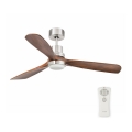 FARO 33518DC - Ventoinha de teto LED LANTAU LED/15W/230V cromado mate/madeira + comando