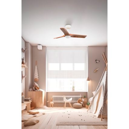 FARO 33805-1TW - Ventoinha de teto LED com regulação HEYWOOD S LED/10W/230V 2700/4000/6000K madeira/branco diâmetro 90 cm + comando