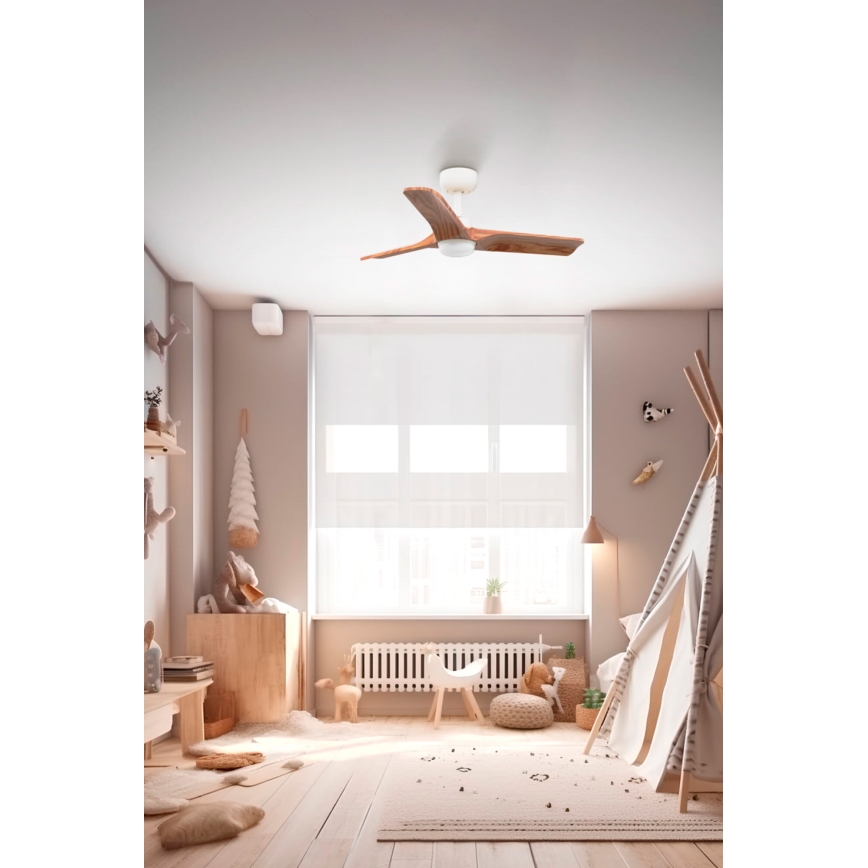 FARO 33805-1TW - Ventoinha de teto LED com regulação HEYWOOD S LED/10W/230V 2700/4000/6000K madeira/branco diâmetro 90 cm + comando